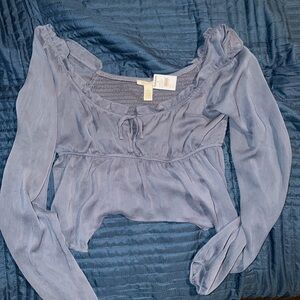 Full Tilt Dusty Blue Long Sleeve Blouse